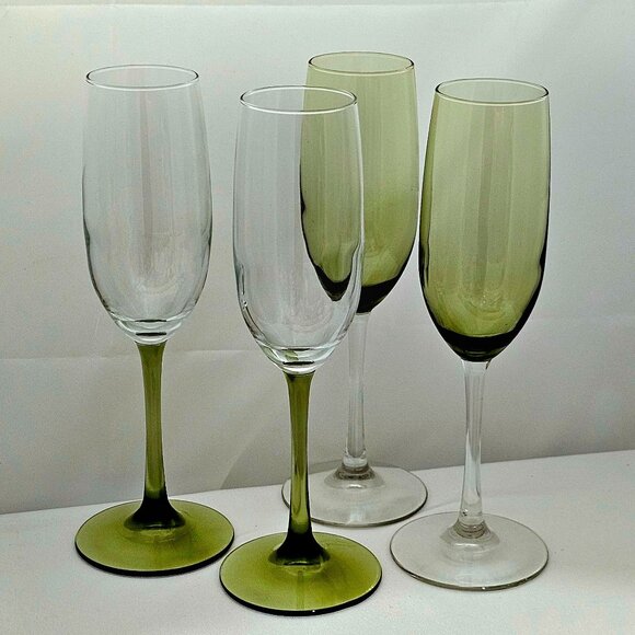 Pier 1 Pantiago Olive Green Champagne Glasses 9" toasting flutes glassware - Picture 3 of 7